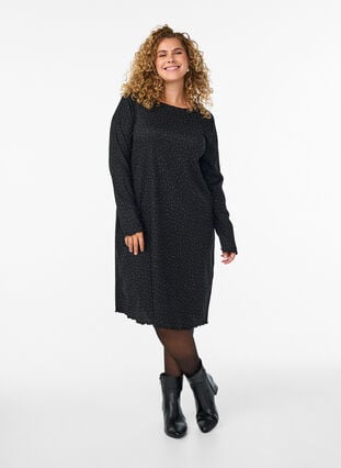Zizzi Kjole med rhinesteiner og bølgekant, Svart, Model image number 0