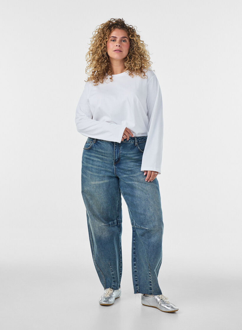 Jeans med barrel fit og en slitt vask, Bl&aring;, Model image number 0