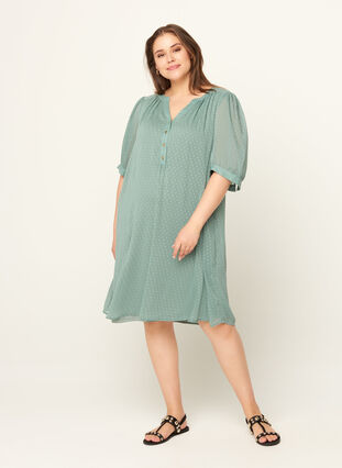 Kjole med korte ermer og knapper, Chinois Green, Model image number 2