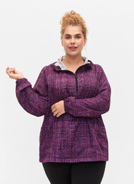 Treningsanorakk med glidelås og lommer, Square Purple Print, Model