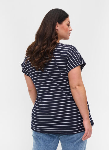 T-skjorte i bomull med striper, Blue Stripe, Model image number 1