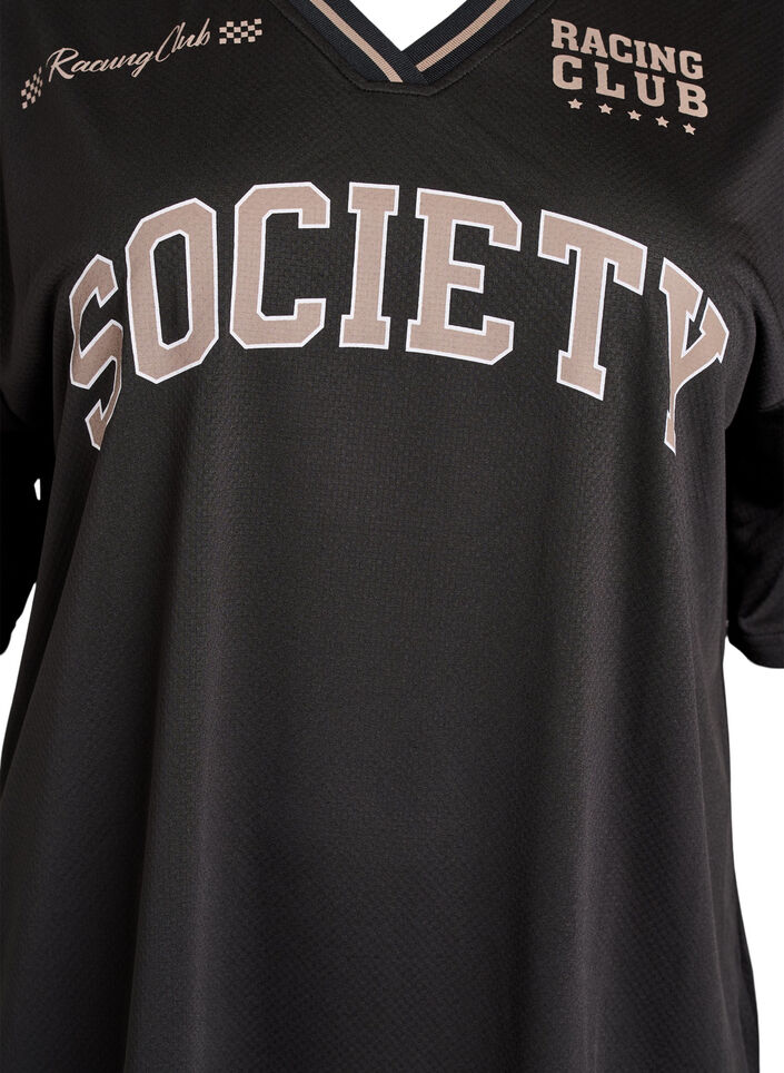 Sporty T-skjorte med V-hals og racermotiv, Svart, Packshot image number 2