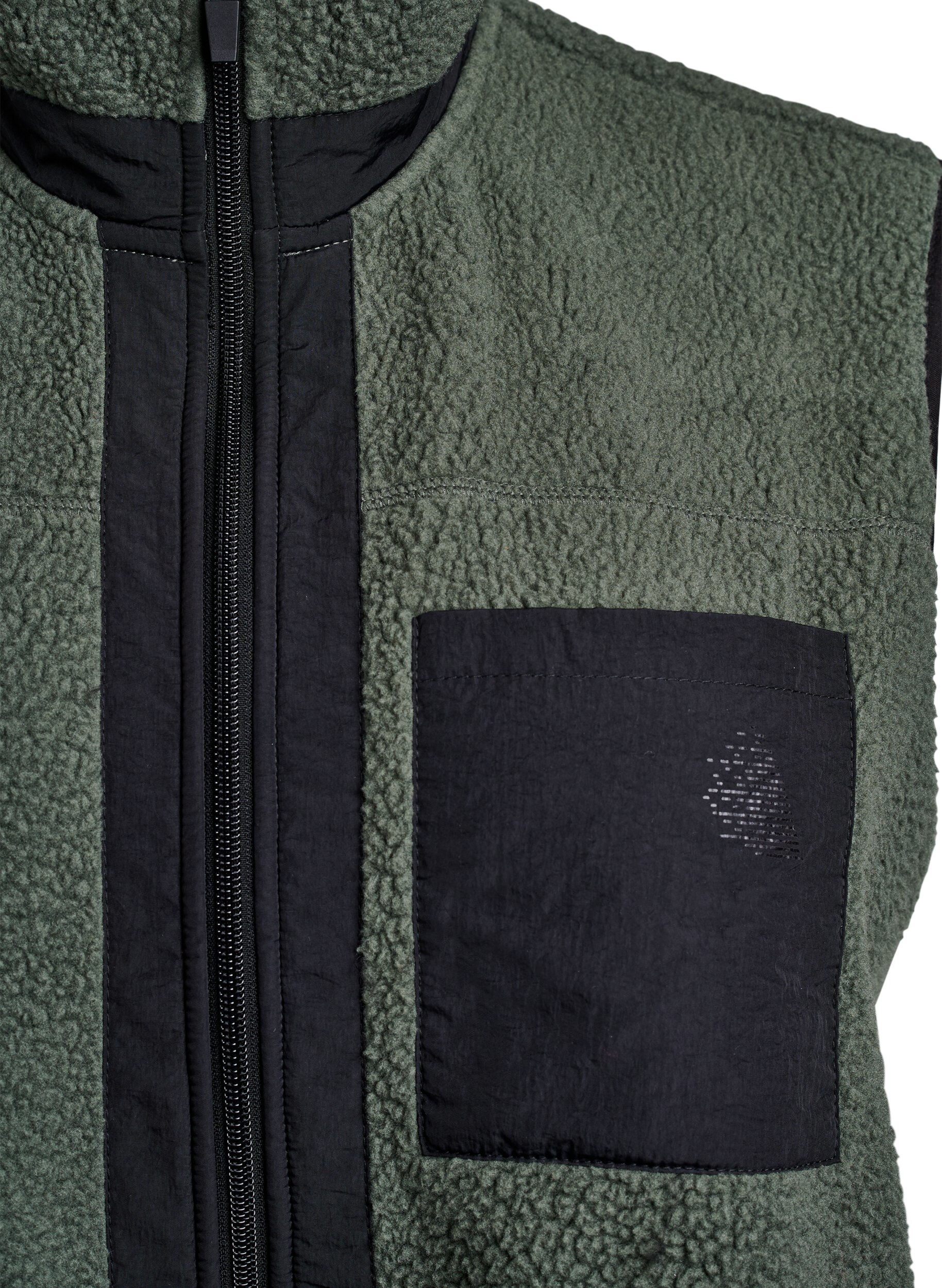 Zizzi Sporty teddyvest med lommer, Thyme, Packshot image number 2