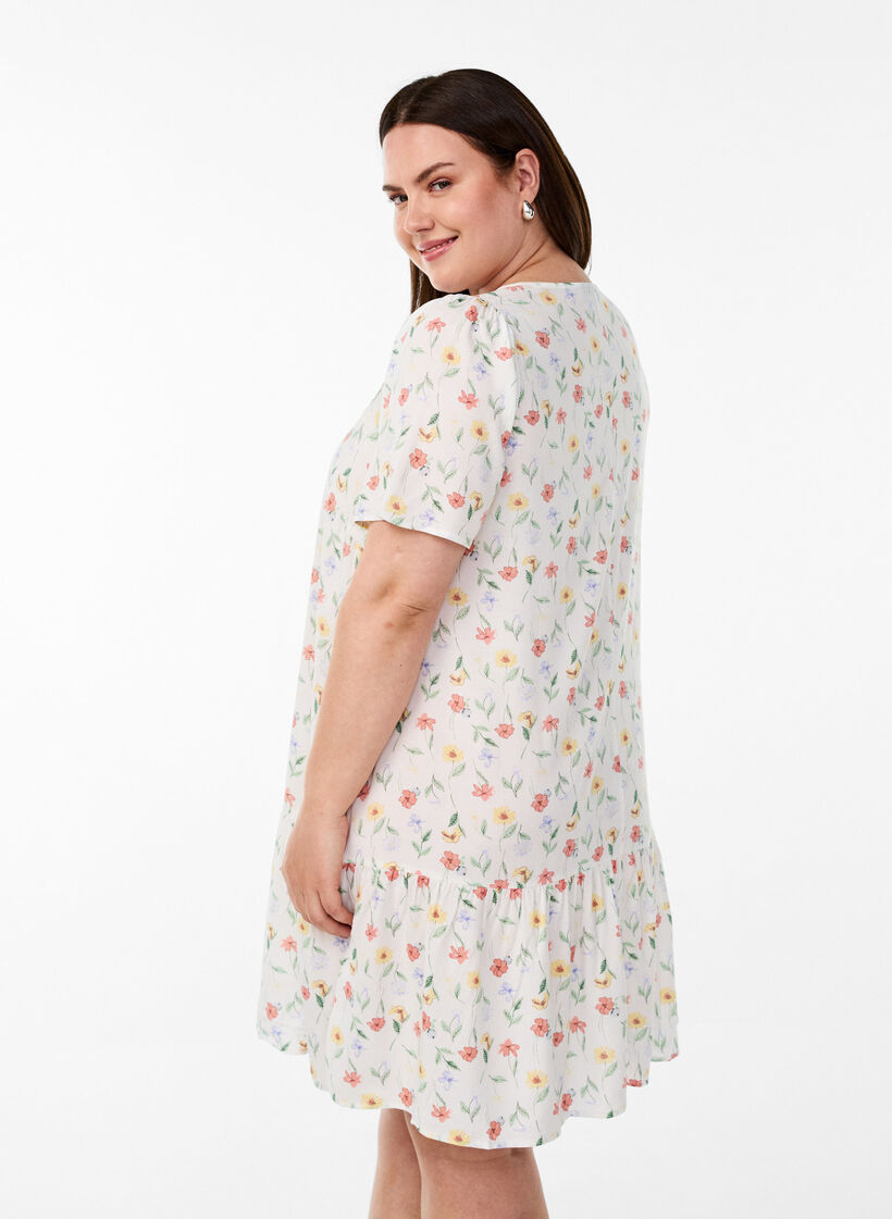 FLASH - Kjole i viskose med snittlinje, Hvit, Model image number 2