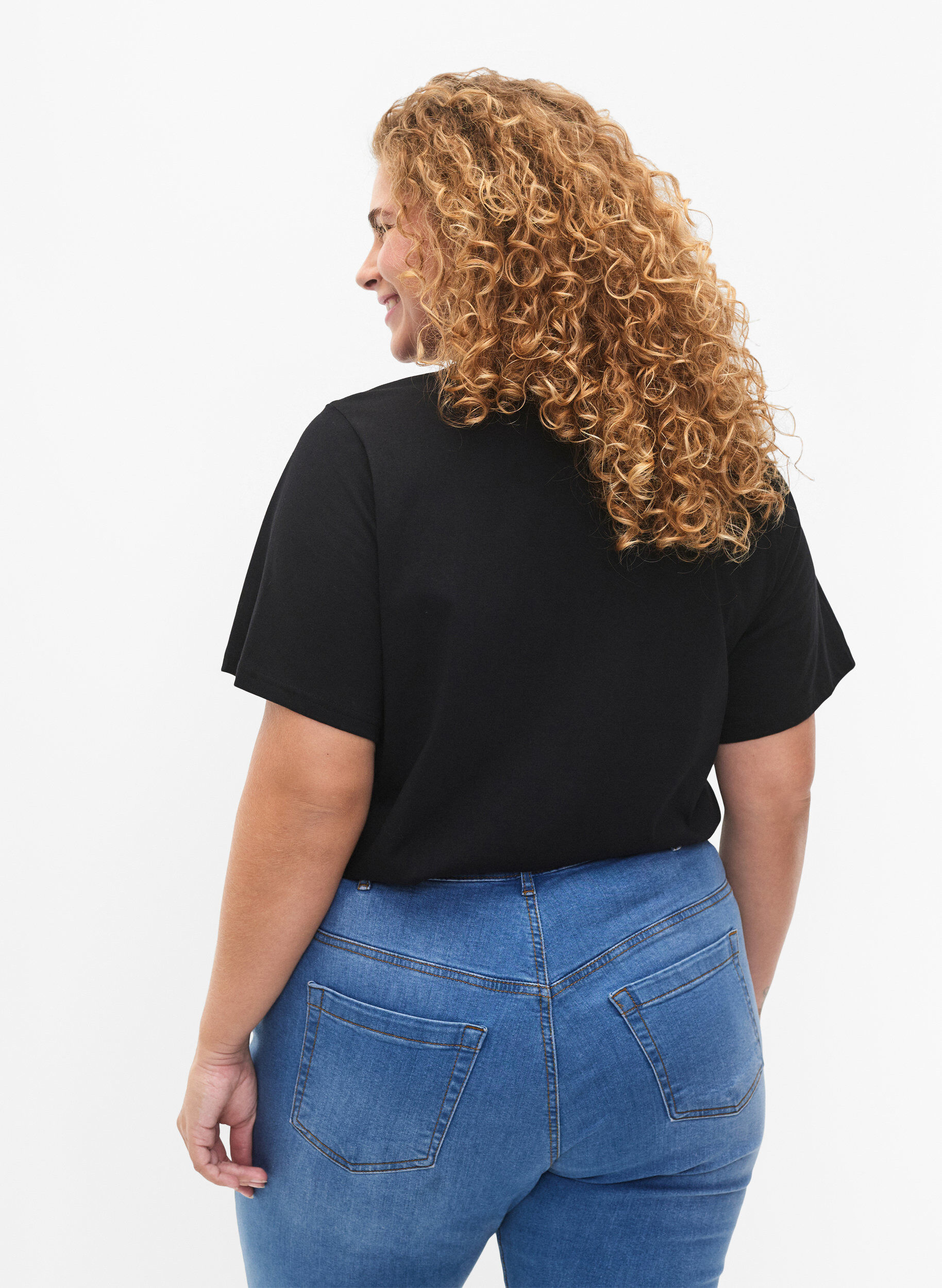 Zizzi T-skjorte i &oslash;kologisk bomull med tekst, Black &Eacute;TOILE, Model image number 1