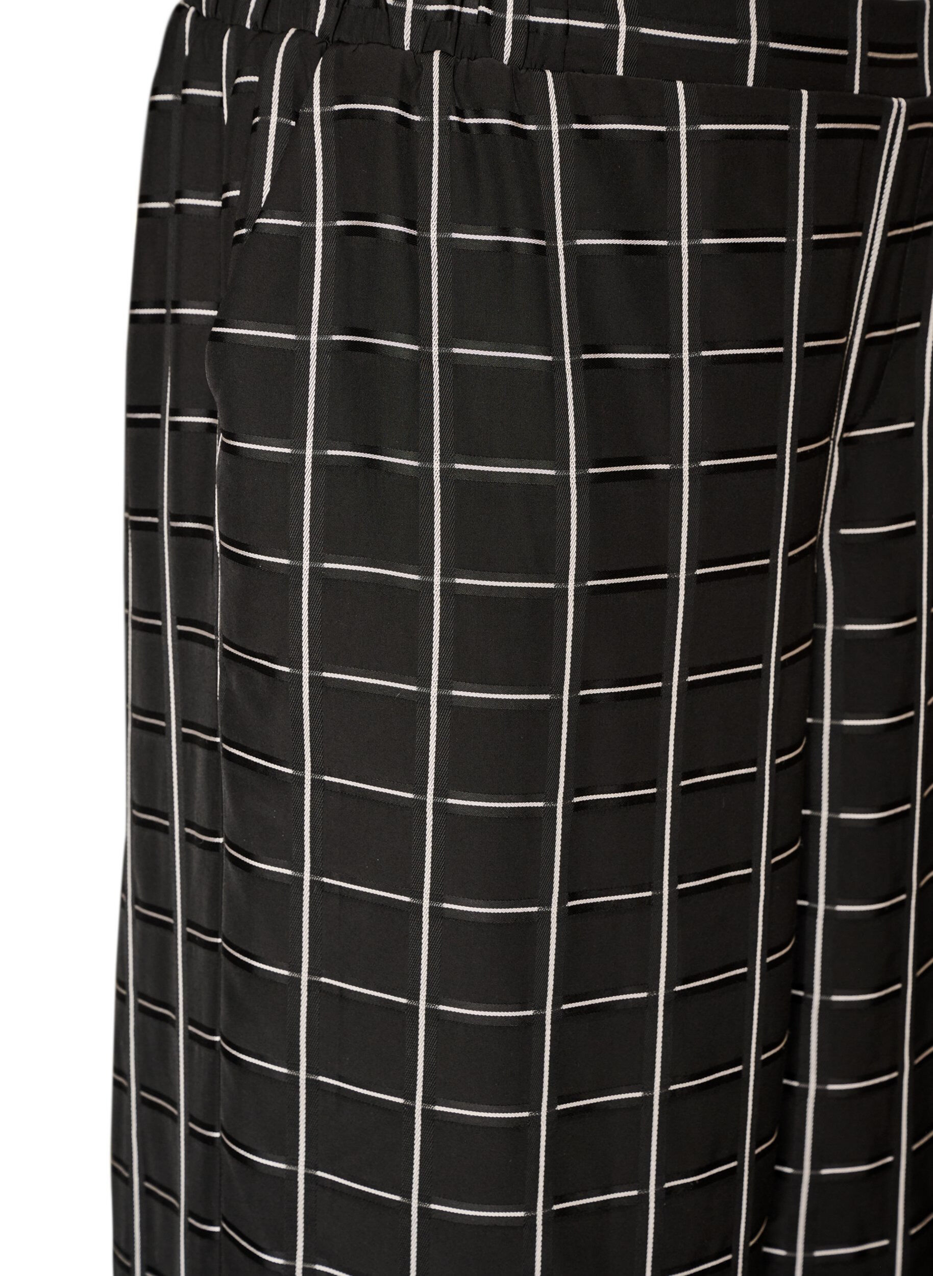 ZizziRutete bukser med vide ben, Svart, Packshot image number 2