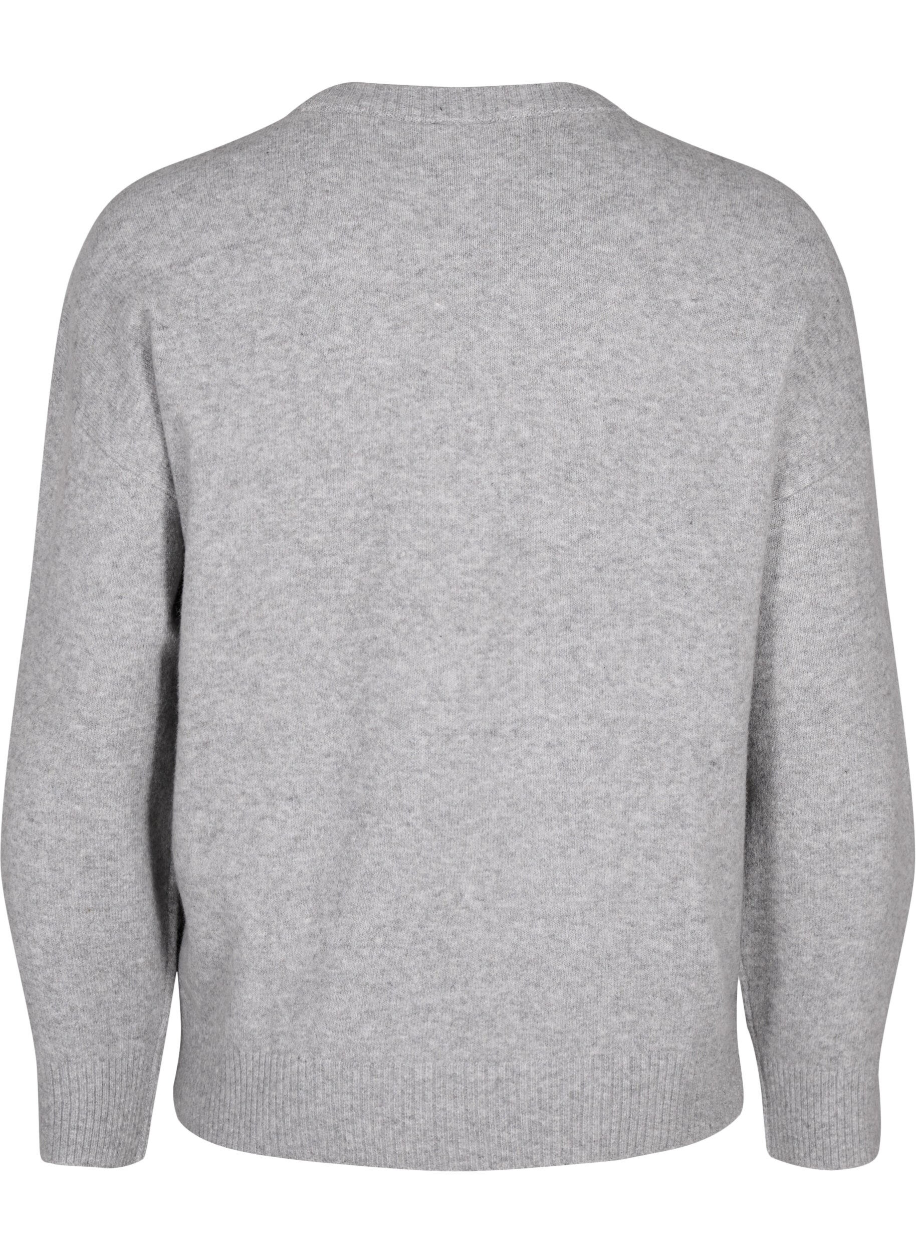 Zizzi Strikket bluse med rund hals og midts&oslash;m, Light Grey Melange, Packshot image number 1