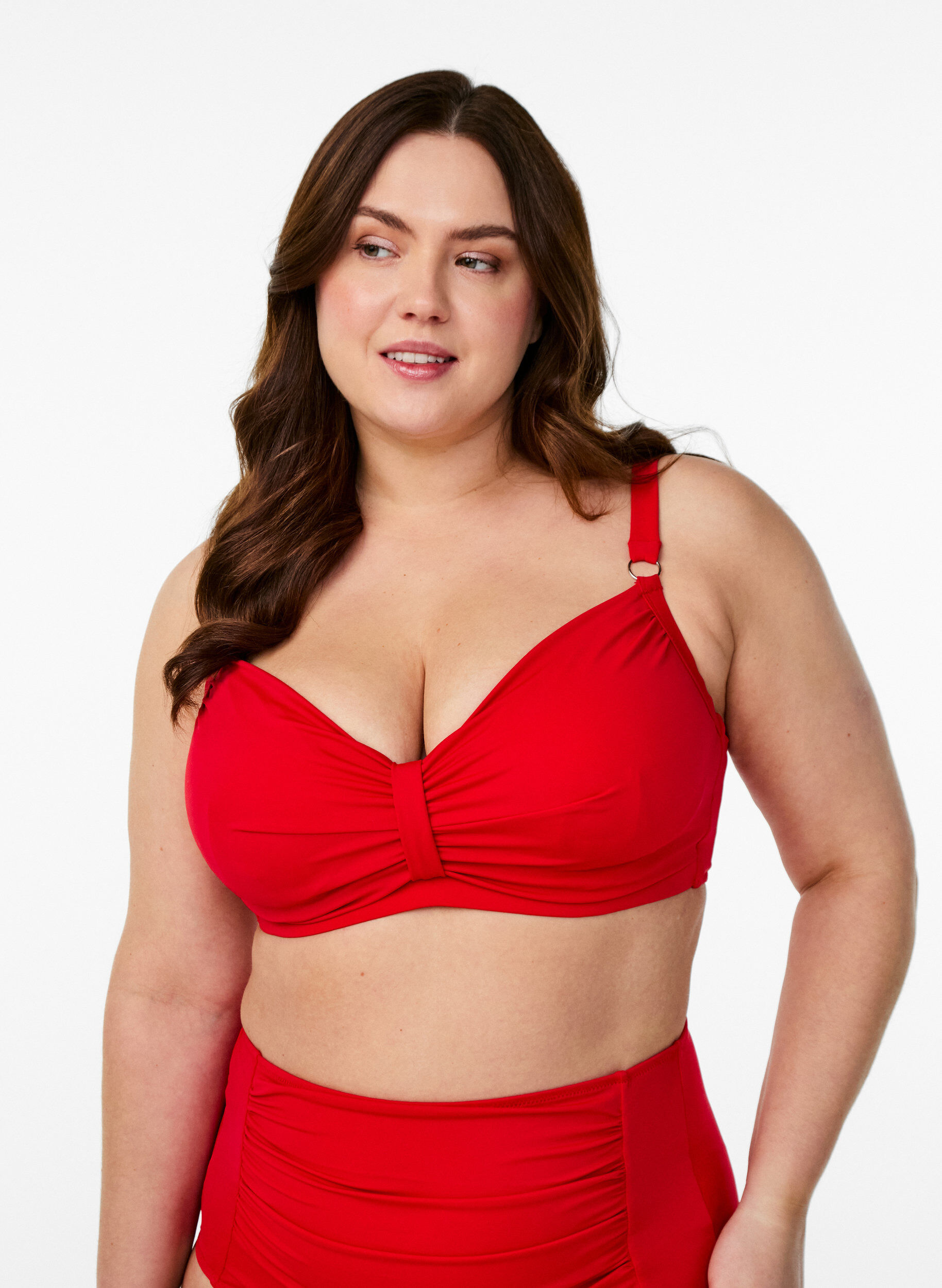 Zizzi Bikinioverdel med spiler og drapering, R&oslash;d, Model image number 0