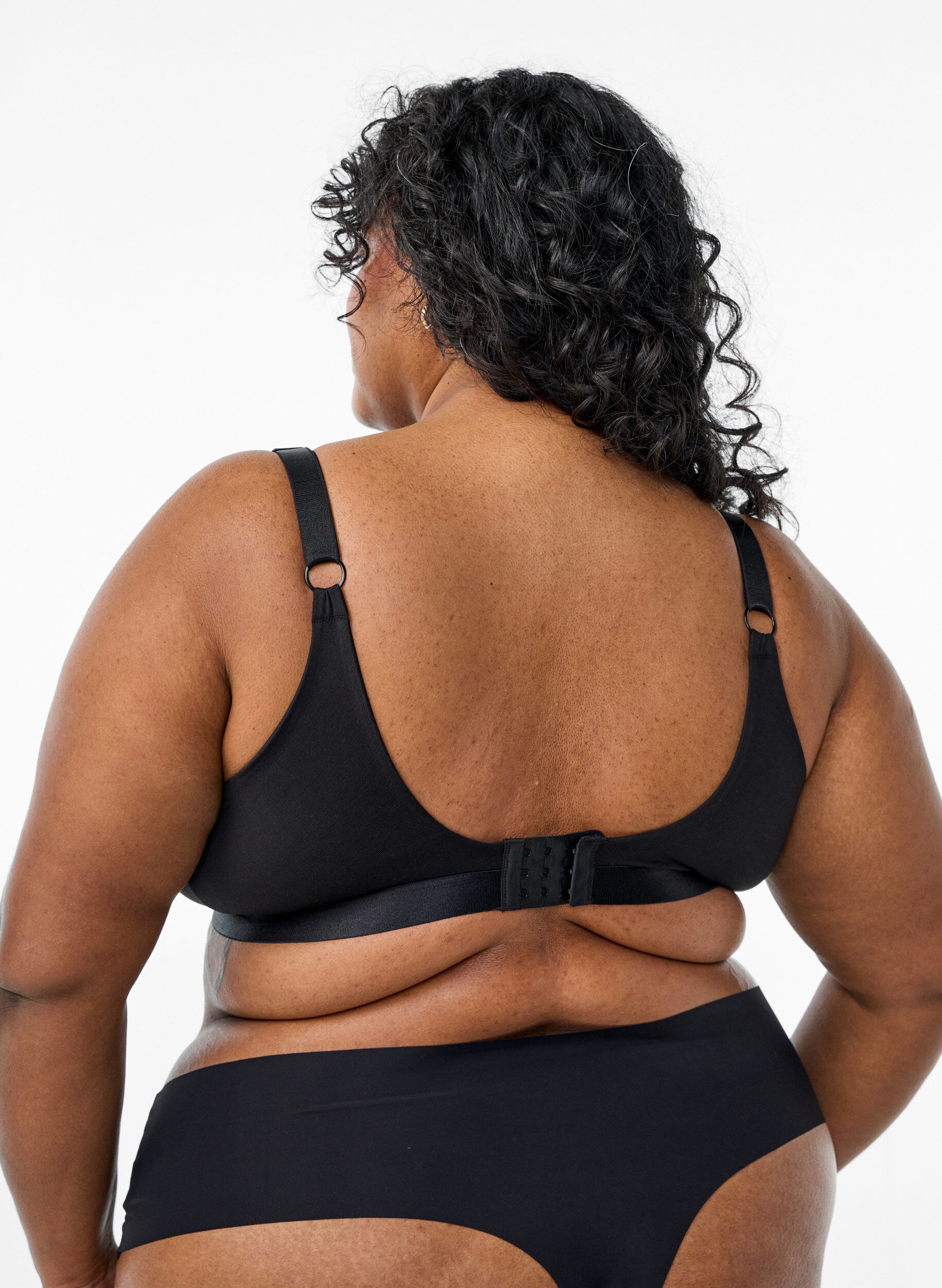 Zizzi Bralette i bomull med blonder, Svart, Model image number 2