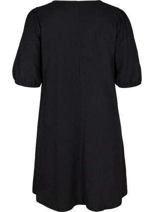 Kjole med puffermer og V-hals, Black, Packshot image number 1