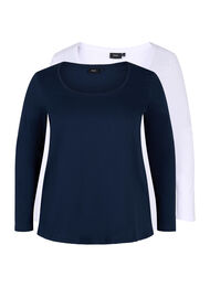 Basisgenser i bomull, 2 stk., Navy B/B White