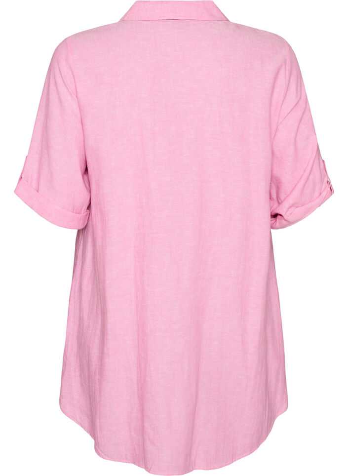 Linen and viscose tunic with A-shape, Pink, Packshot image number 1