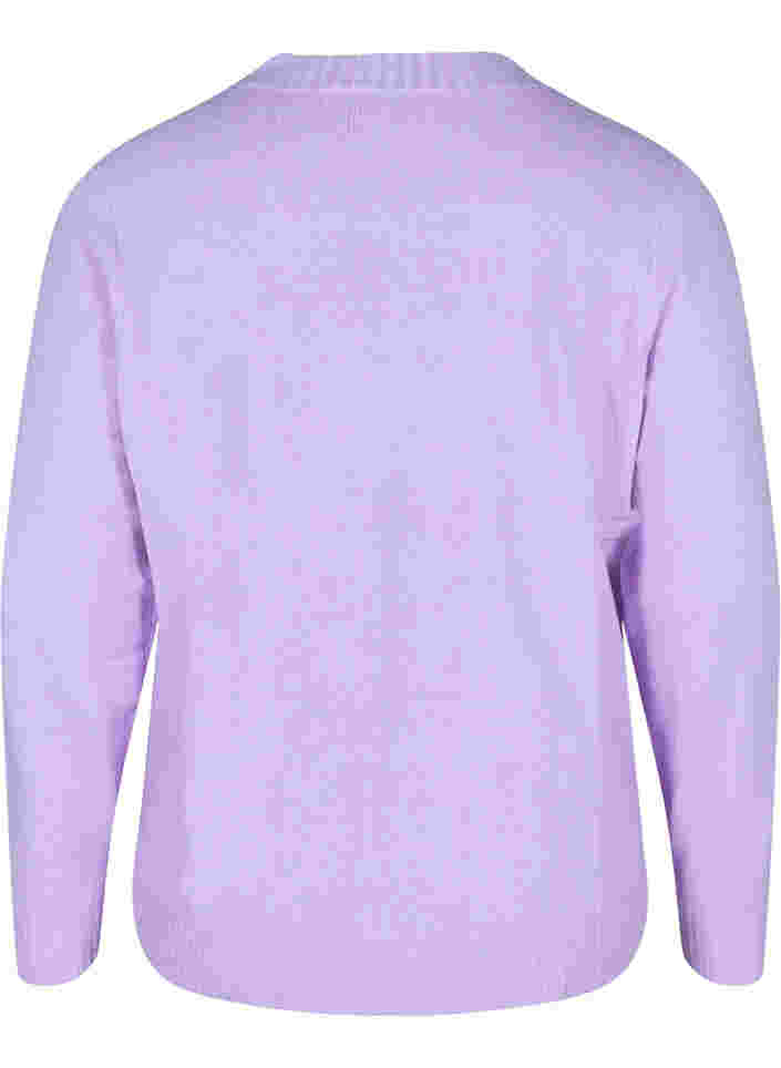Kort strikket cardigan med kontrastfargede knapper, Purple Rose Mel., Packshot image number 1