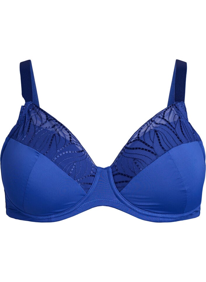 BH med polstrede skåler og brodert mesh, Blå, Packshot image number 0