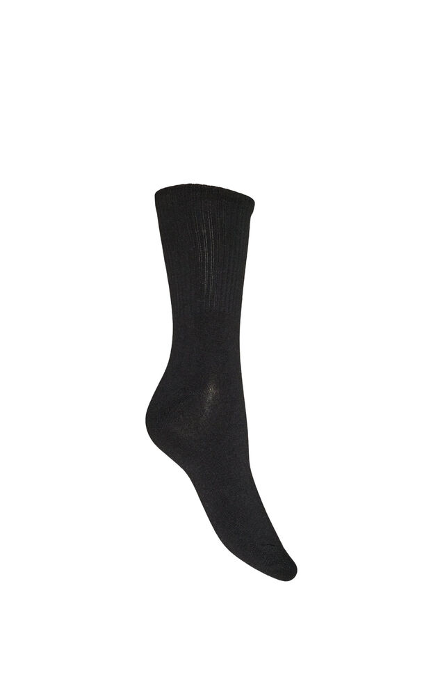 Ribbet sokk i bomull, Svart, Packshot image number 1