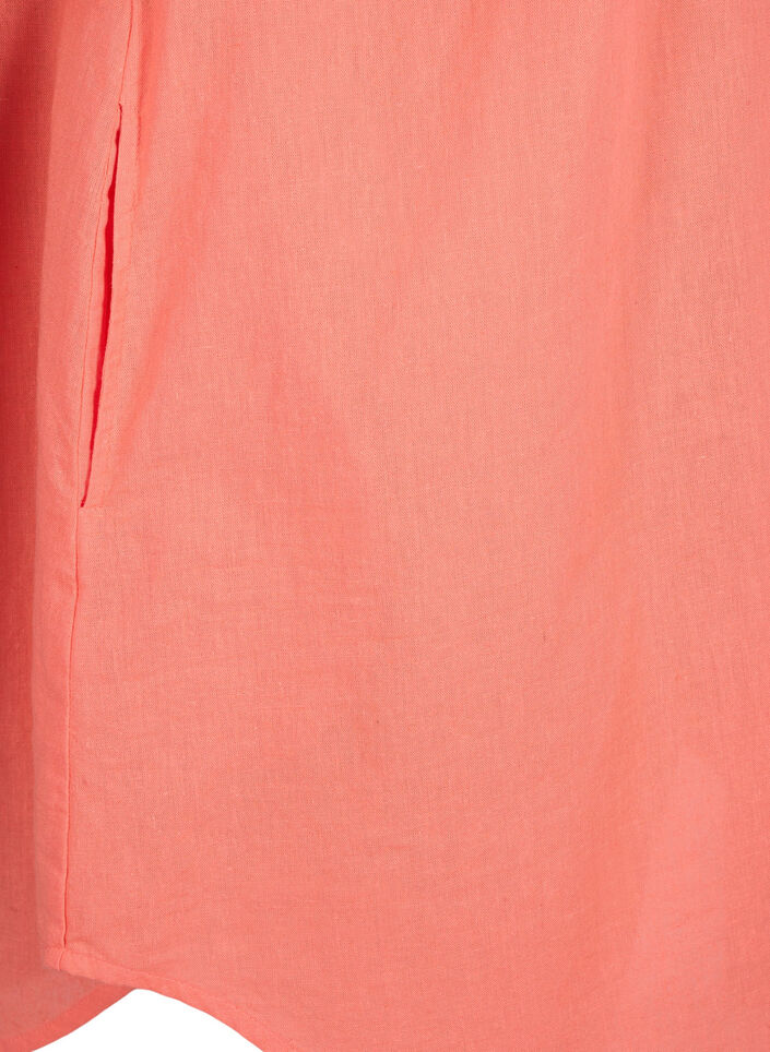 Kortermet tunika i bomullsblanding med lin, Living Coral, Packshot image number 3