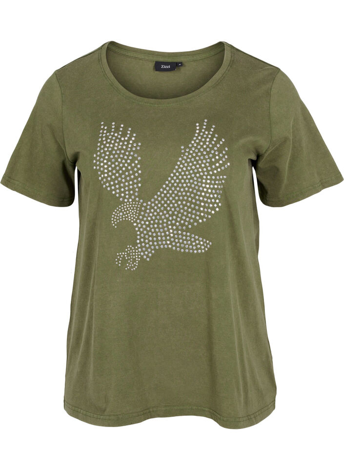 T-skjorte i bomull med acid wash og sten, Ivy Green Wash, Packshot image number 0