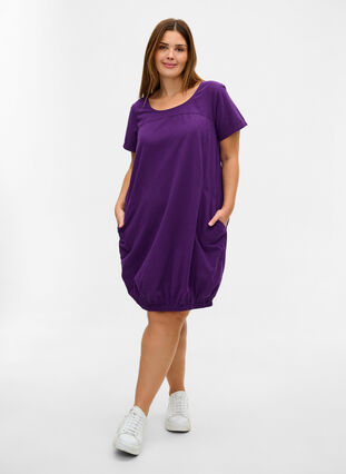 Kortermet kjole i bomull, Violet Indigo, Model image number 2