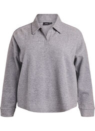 Jerseybluse med krage og V-hals, Dark Grey Melange