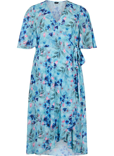 Kortermet omslagskjole med blomstermønster, Trellis AOP, Packshot image number 0