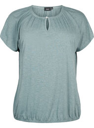 Melange Bluse med korte ermer, Chinois Green Mel.