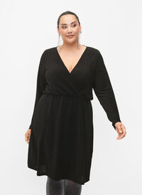 Glitterkjole med omslagsutseende og lange ermer, Black Black, Model