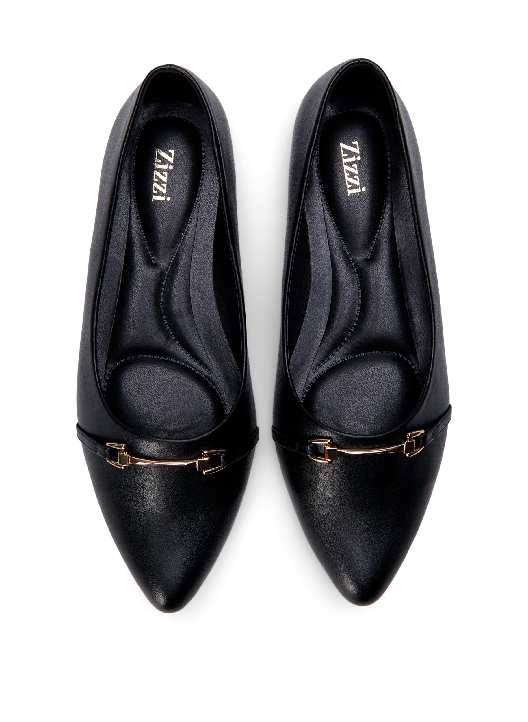 Zizzi Ballerina med bred passform og gullfarget spenne, Black, Packshot image number 2