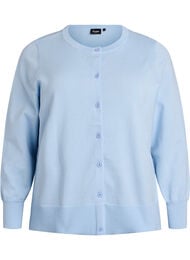 Finstrikket cardigan med rund hals, Bl&aring;