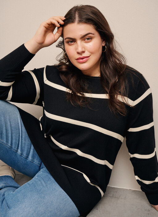  Bluse med striper i strikket viskose, Black Comb, Image image number 0