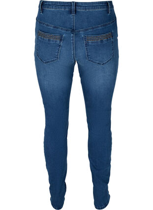 Nille jeans med høyt liv og nagler, Medium Blue denim, Packshot image number 1