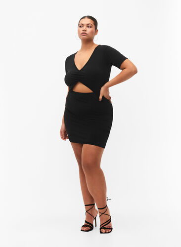 Kort kjole med utskåret parti, Black, Model image number 3