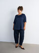 Satengbluse med albuelange ermer, Bl&aring;, Model image number 1