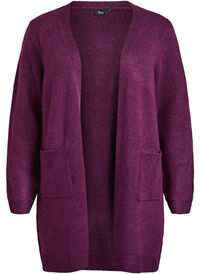 Lang strikket cardigan med lommer, Lilla Lang strikket cardigan med lommer