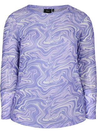 Mesh bluse med mønster, Lilac, Packshot image number 0