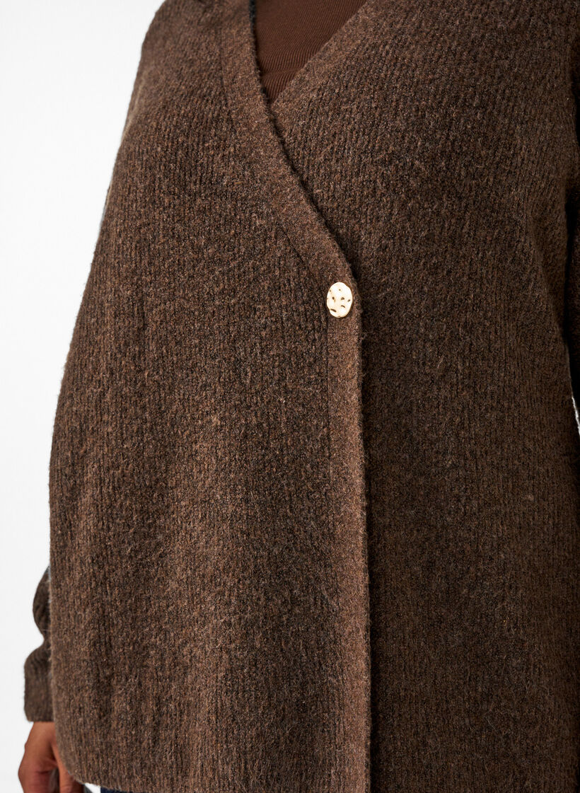 Strikket cardigan med asymmetrisk lukking, Brun, Model image number 3