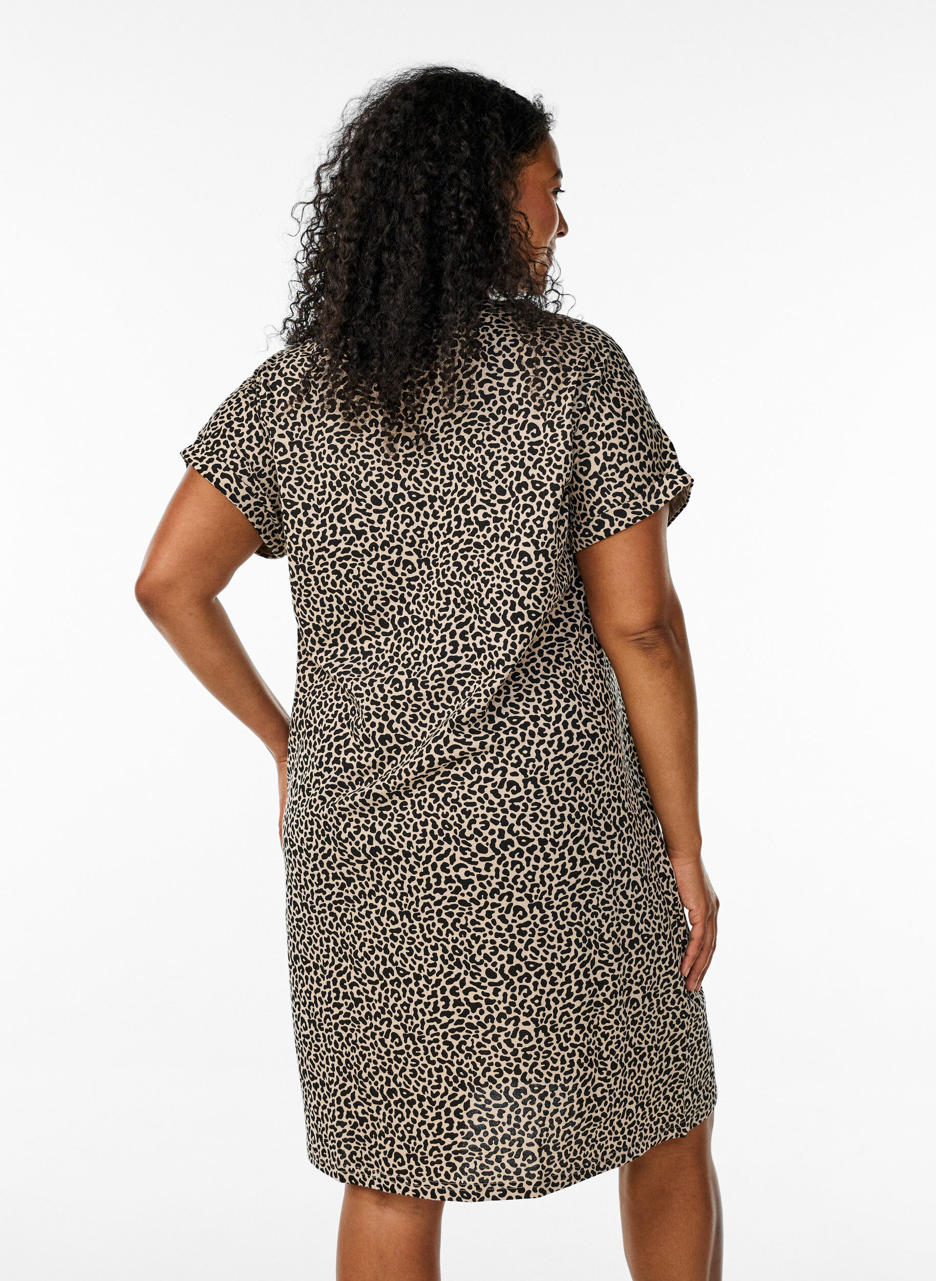 Zizzi 2-pakk T-skjortekjole med korte ermer, Brun, Model image number 2