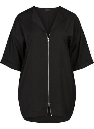 Oversized tunika med glidelås, Black, Packshot image number 0