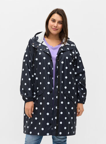 Mønstrete regnjakke med hette, Navy Blazer W/Dots, Model image number 0