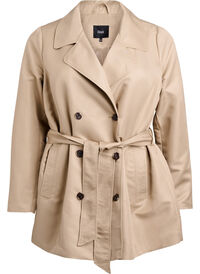 Kort trenchcoat med belte, Beige Kort trenchcoat med belte