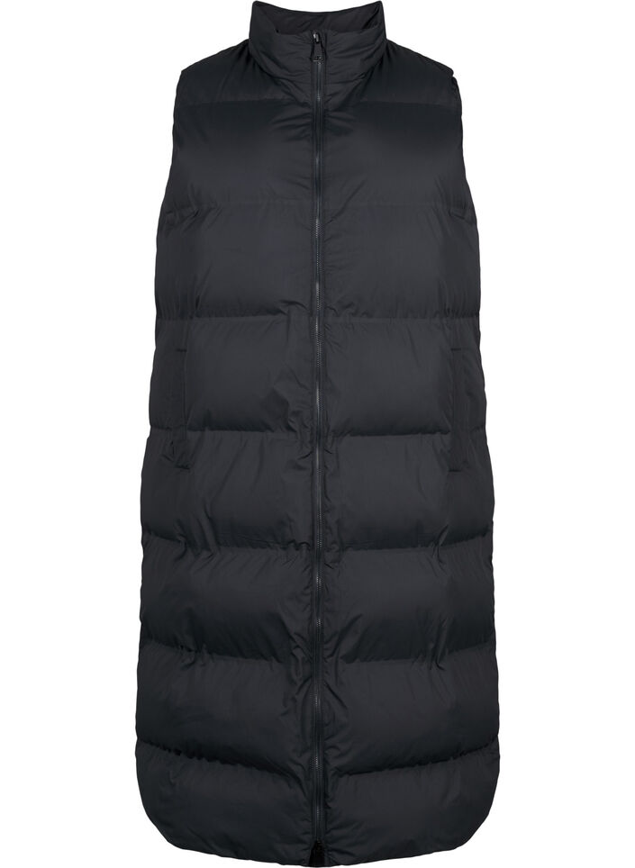 Lang vest med lommer og toveis glidel&aring;s, Svart, Packshot image number 0