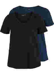 Basis T-skjorter i bomull 2 stk., Black/Navy B