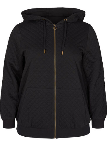 Hettegenser med quiltet mønster, Black, Packshot image number 0