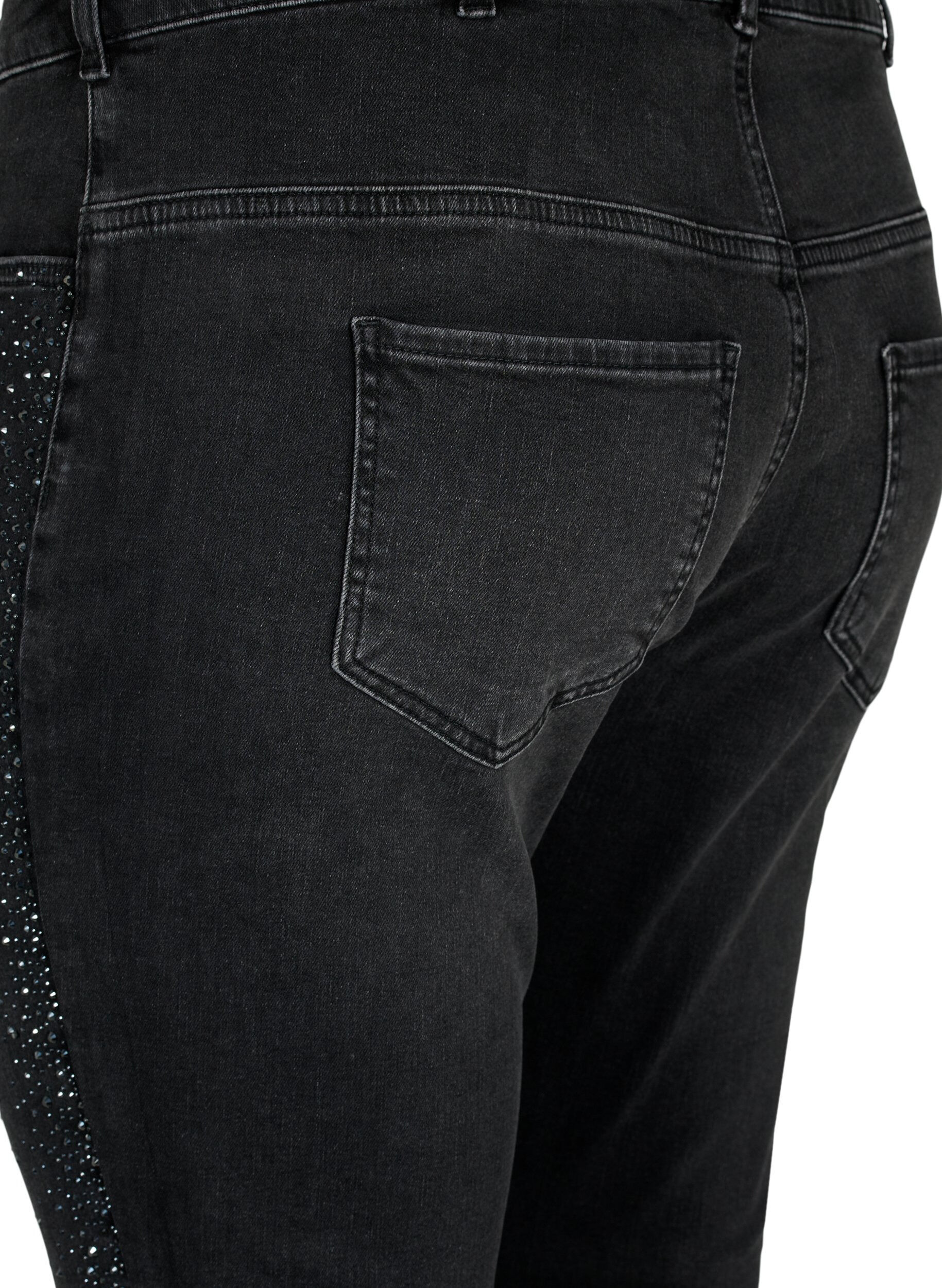 Zizzi Armyjeans med h&oslash;y midje og strass, Grey Denim, Packshot image number 3