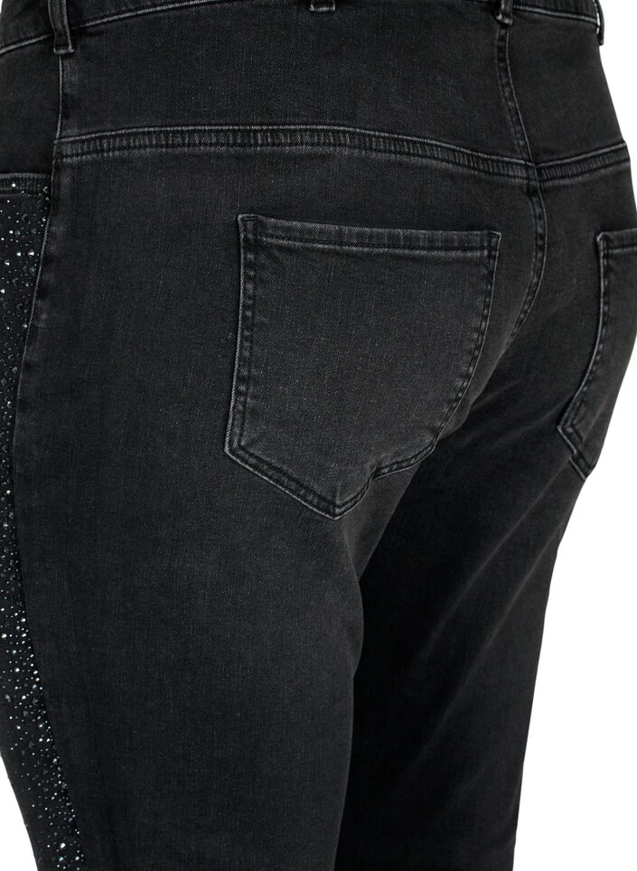Armyjeans med høy midje og strass, Grey Denim, Packshot image number 3