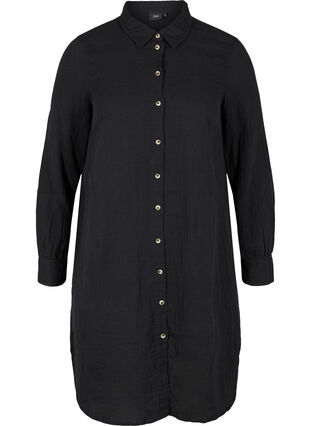 Lang bomullsskjorte med en klassisk krage, Black, Packshot image number 0