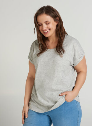 Melert T-skjorte i bomull , Light Grey Melange, Model image number 0