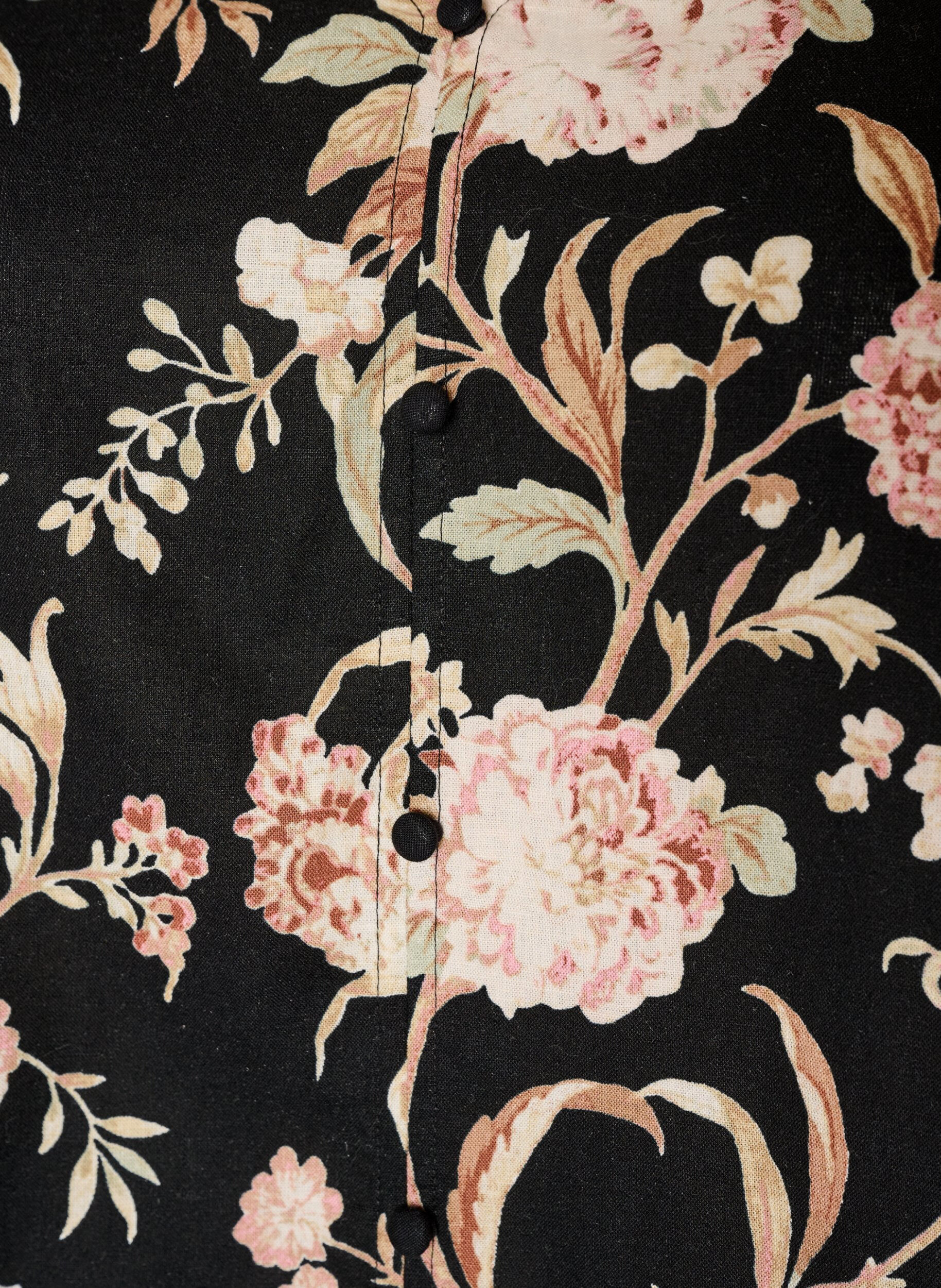ZizziBluse med blomstertrykk i lin og viskose med lange ermer, Svart, Packshot image number 2