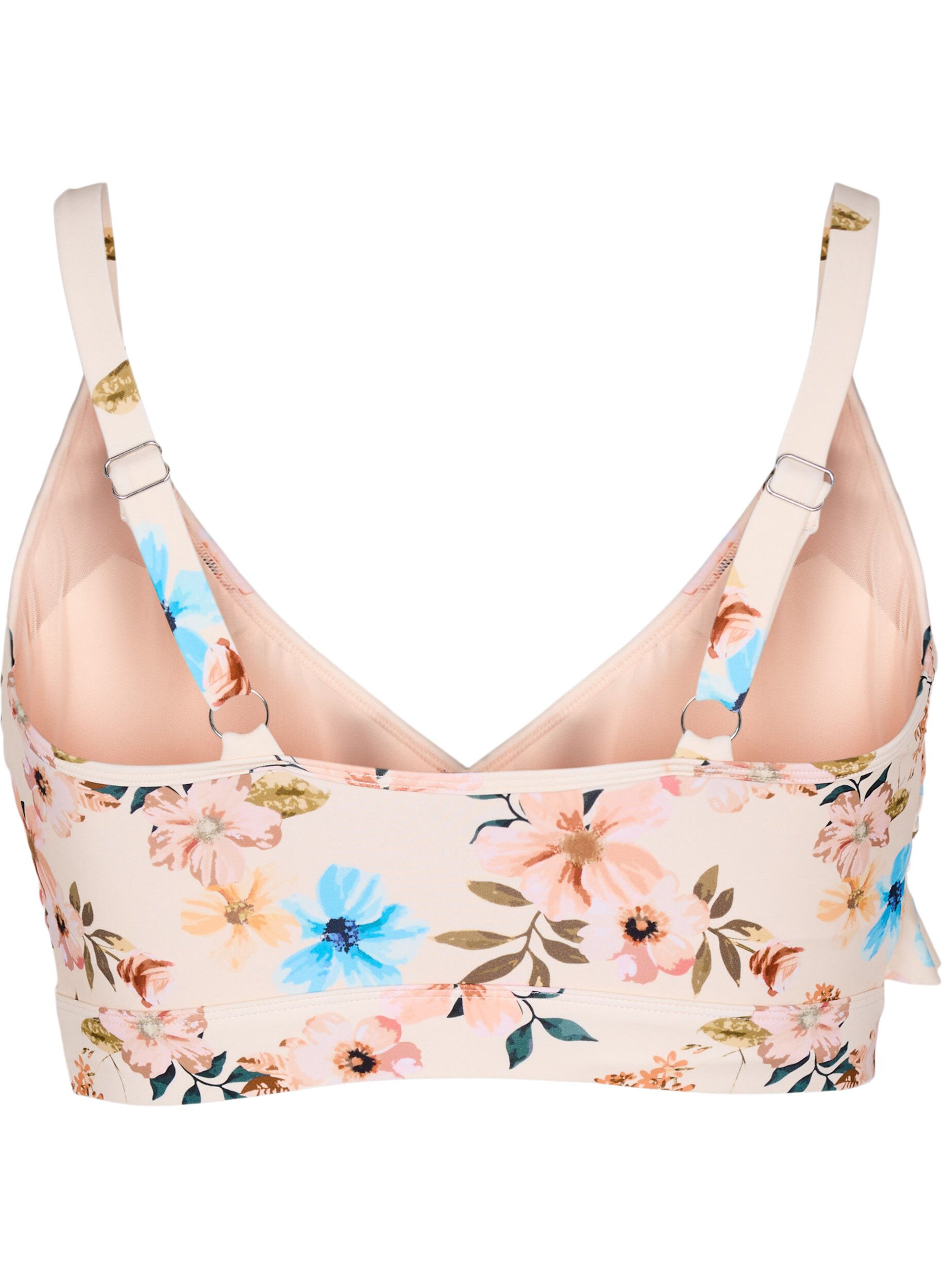 Zizzi Blomstrete bikinioverdel med volangdetaljer, Beige, Packshot image number 1