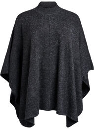 Poncho med ribbedetaljer og rund hals, Dark Grey Melange