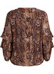 Bluse med dyretrykk og volanger, Brun, Packshot image number 1